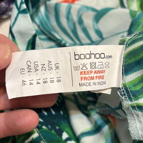 BOOHOO Size 14 Green Orange Palm Leaf High Waist Shorts Ruffle Tropical Peplum - Picture 5 of 6